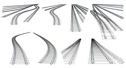 Train tracks set with various perspective views and junctions © titik