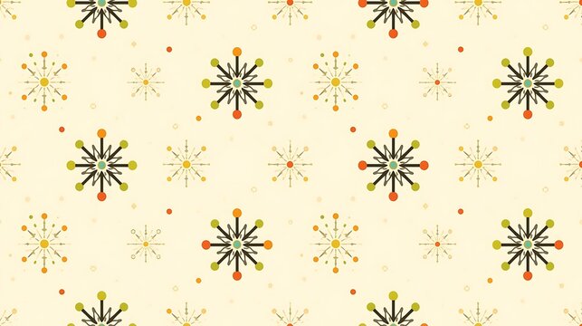 Chic Mid-Century Modern Snowflakes Seamless Pattern - Retro Atomic Holiday Background