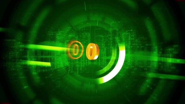 Abstract green tech background with spinning numbers counting backward. Digital Counters Related 3D Abstract Animation.