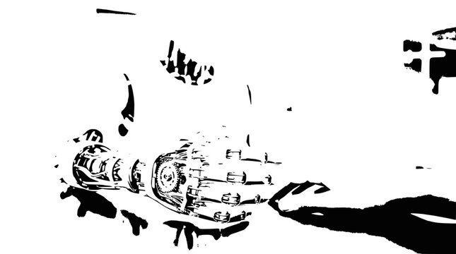 Futuristic robot arm reaching out, monochrome, high contrast, industrial design, mechanical engineering