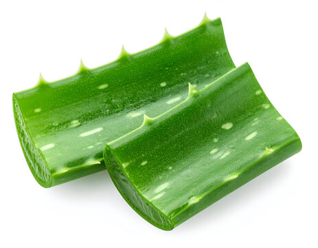 Fresh Aloe Vera Plant Slices Isolated on White Background.