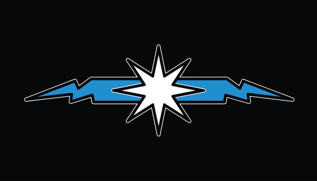 Stylized blue and white star emblem with lightning bolt wings on a solid black background, perfect for a logo or gaming icon.