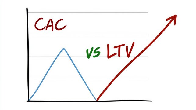 Customer acquisition cost versus lifetime value graph showing growth