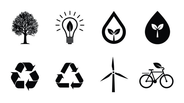 Ecology icon set featuring environmental conservation symbols