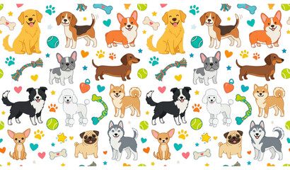Cute Cartoon Dog Breeds Seamless Pattern © Ziten