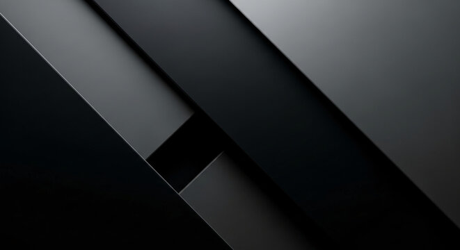 Geometric overlay of dark gray and black planes, creating a sharp, modern, abstract composition with depth and shadow, suitable for technology or business themes