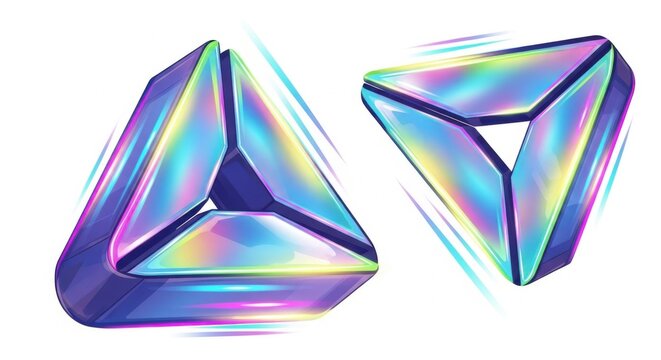 Holographic triangular prisms, 3d geometric shapes
