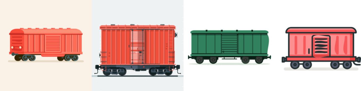 A minimalist red cargo boxcar icon with clear outlines and solid colors stands on a white background, embodying the essence of modern UI/UX design in a clean and unbranded style