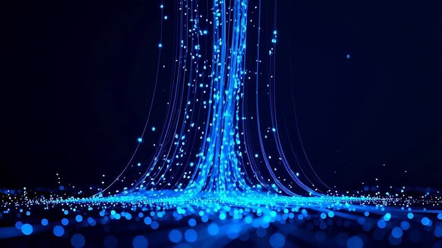 Glowing blue fiber optic data stream