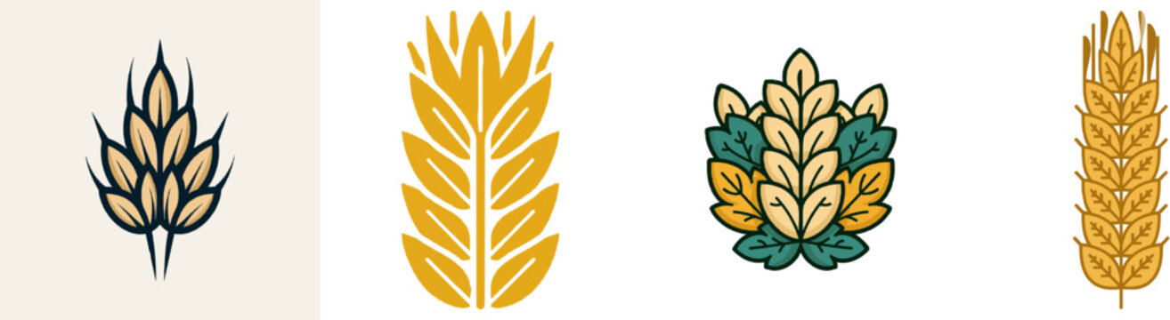 A minimalist wheat sheaf icon in flat vector design, featuring solid colors and clear outlines against a white background, embodies agricultural commodities in a UI/UX style