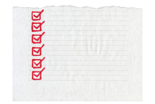 Lined Paper with Red Checkboxes and Check Marks