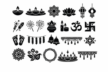 Obraz premium Diwali Festival Vector Icons and Symbols Set