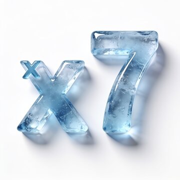 Frozen X7 Symbol in Transparent Ice Isolated on White Background
