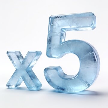 Frozen X5 Symbol in Transparent Ice Isolated on White Background