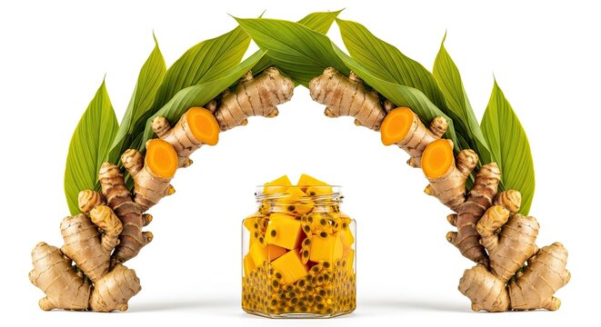 Turmeric Ginger Health Elixir Ingredients with Passion Fruit in Jar
