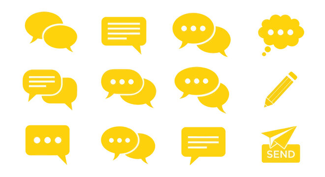 Yellow communication and messaging icon set for web and mobile apps