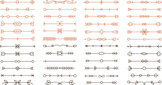 Collection of modern orange and brown line art page dividers for elegant text separation and stylish document design