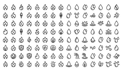 Fototapeta premium Minimal Flame and Water Drop Line Art Vector Icon Pack