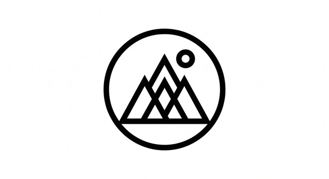 Minimalist mountain landscape icon with sun