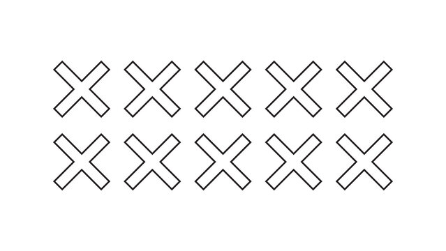 Minimalist x symbol pattern arranged in two rows on white background with minimalist geometric repeating abstract multiplication monochrome backdrop illustration creative negative