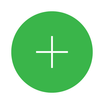 Green button icon with white plus symbol positive interface application increase addition development isolated colorful template creative abstract minimalist