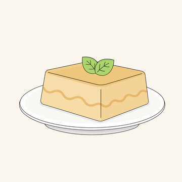 A square piece of lasagna on a white plate with green leaves on top
