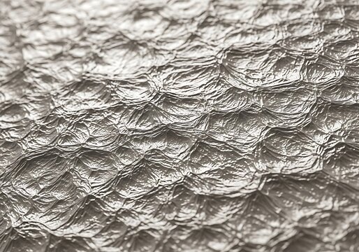 Closeup of crumpled silver foil texture surface detail