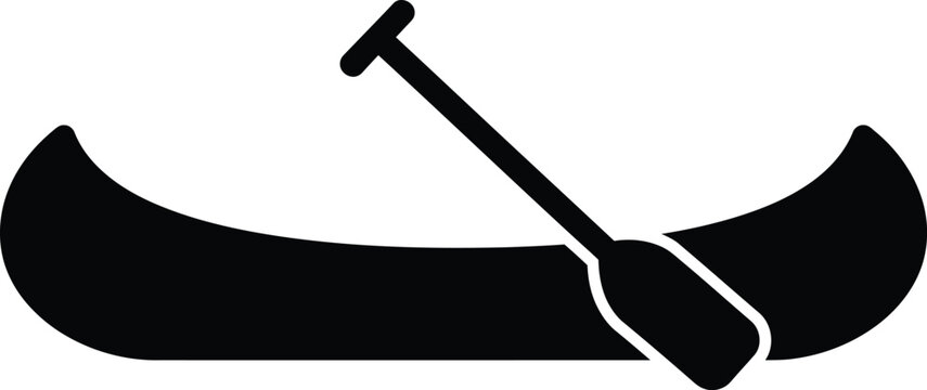 Silhouette vector canoe icon featuring a traditional wooden rowing paddle design