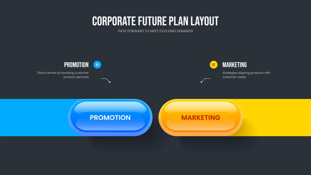 Project Portfolio 2 Step Infographic Presentation Layout. Market Innovation Two Option Diagram Slide Template. Corporate Solution Frame Design Vector Illustration.