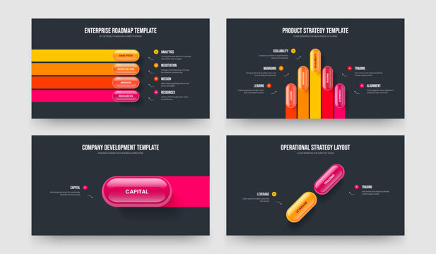 Business Review Four Five One Two Element Infographic Slideshow Design Vector Illustration Set. Investor Innovation 4 5 1 2 Step Diagram Presentation Layout Bundle.