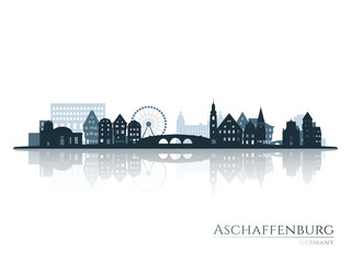 Obraz premium Aschaffenburg skyline silhouette with reflection. Landscape Aschaffenburg, Germany. Vector illustration.