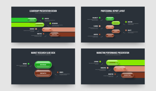 Project Planning Four Five Two Three Option Diagram Frame Design Vector Illustration Bundle. Creative Growth 4 5 2 3 Step Infographic Presentation Template Set.