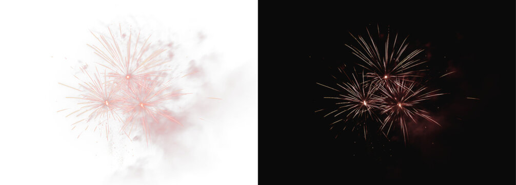 Red fireworks overlay on white and black  background