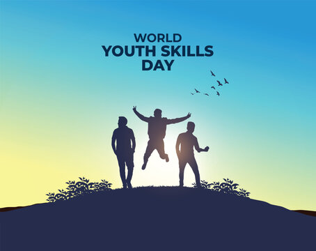 World Youth Skills Day concept vector illustration. Young peoples celebrating success.	