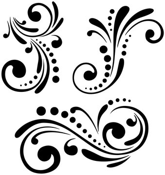 floral, vector, design, flower, decoration, element, pattern, swirl, ornament, art, tattoo, black, leaf, illustration, scroll, silhouette, nature, shape, drawing, curve, set, curl, plant, ornate, vint