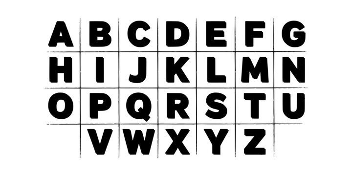 Alphabet Letters Typography Poster Design with Retro Bold Typeface on Grid Lines for Educational and Design Concepts