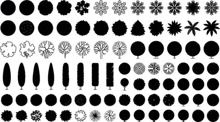 Fototapeta premium Set of various tree top view icons for architectural landscape design