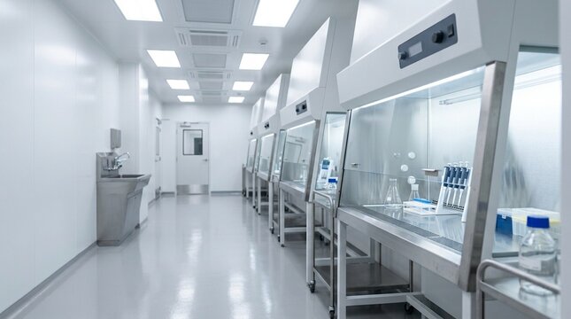 Clean Room Cell Culture Suite with Biosafety Cabinets Lined Up