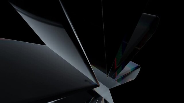 Black and white geometric abstract design with sharp angles and reflections