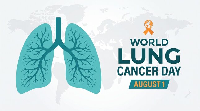 World Lung Cancer Day with lungs illustration on world map background