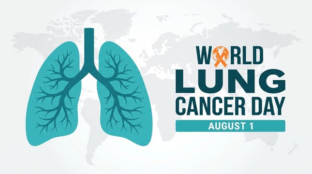 World Lung Cancer Day with lungs illustration on world map background
