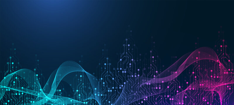 Modern technology circuit board texture background design. Quantum computer technology concept. Futuristic blue circuit board system background. Motherboard vector illustration.