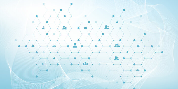 Social network communication concept. Global network connection abstract background. Horizontal header web banner. Internet technology. Business. Science. Vector illustration