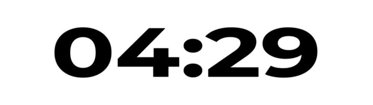 5 Minute countdown animation on black background.Digital Countdown timer one minute animation from 300 to 0 seconds on white background.