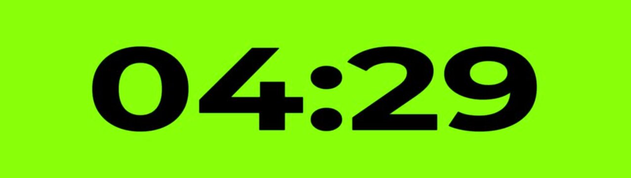 5 Minute countdown animation on black background.Digital Countdown timer one minute animation from 300 to 0 seconds on transparent background.4k video