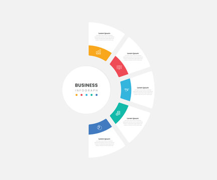 5 step business half circle infograph for data visualization