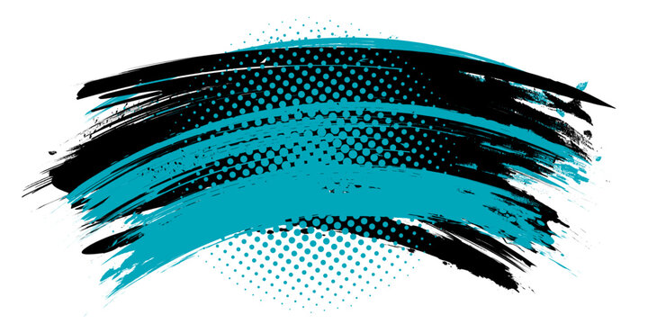 Curved Messy Grunge Brush Stroke Vector Color Mix Paint Brush Stroke Banner with Halftone Pattern Transparent Background PNG