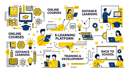 Fototapeta premium Online Education Concept: E-Learning Platform, Distance Learning, Courses, Training