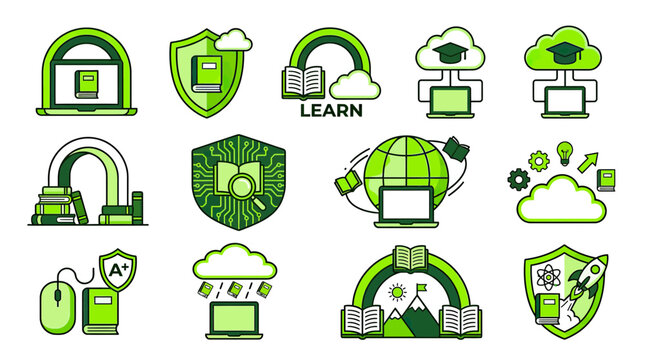 Online Education Icons Set: Learning, Technology, Knowledge, Success