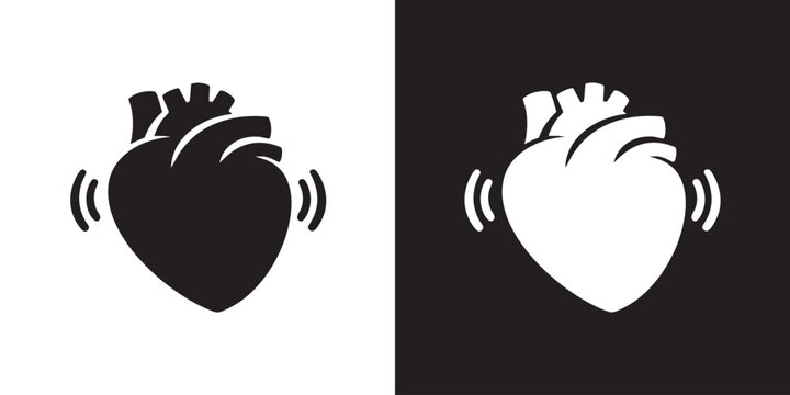 Heart Pain Icon Minimalist Medical Symbol with Vibration Lines - Modern Angina Chest Distress Attack Graphic, Simple Cardiovascular Disease Symptom Emblem, and Cardiology Emergency Health Vector